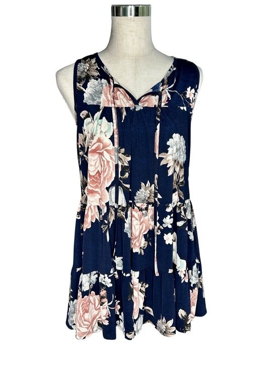 Accessories - Floral Print Sleeveless Tunic Top Navy Size M — Like New
